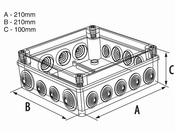 Коробка 16 отв. под сальники, с винтами, 210x210x100 мм, IP65 - Фото #2